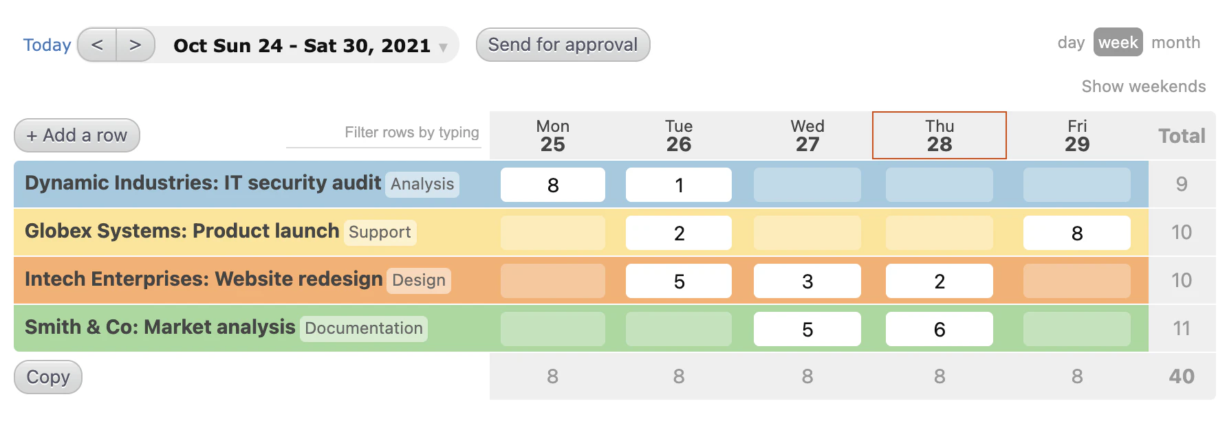 screenshot of Beebole Project Time Tracking